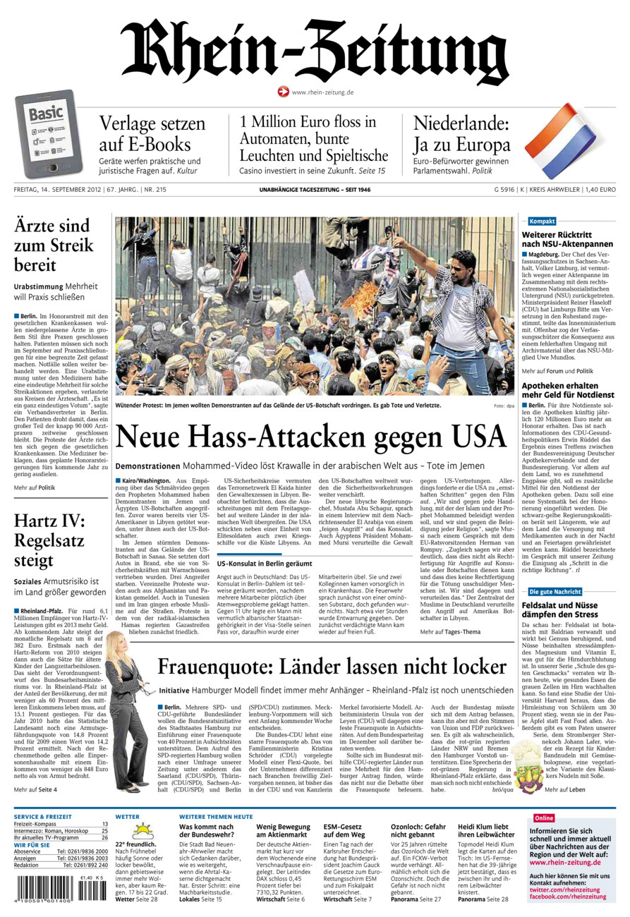 Rhein-Zeitung Kreis Ahrweiler vom Freitag, 14.09.2012