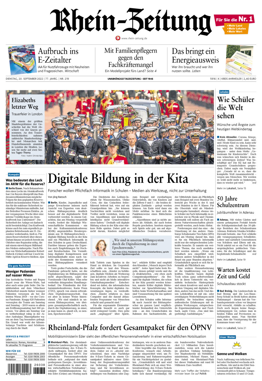 Rhein-Zeitung Kreis Ahrweiler vom Dienstag, 20.09.2022