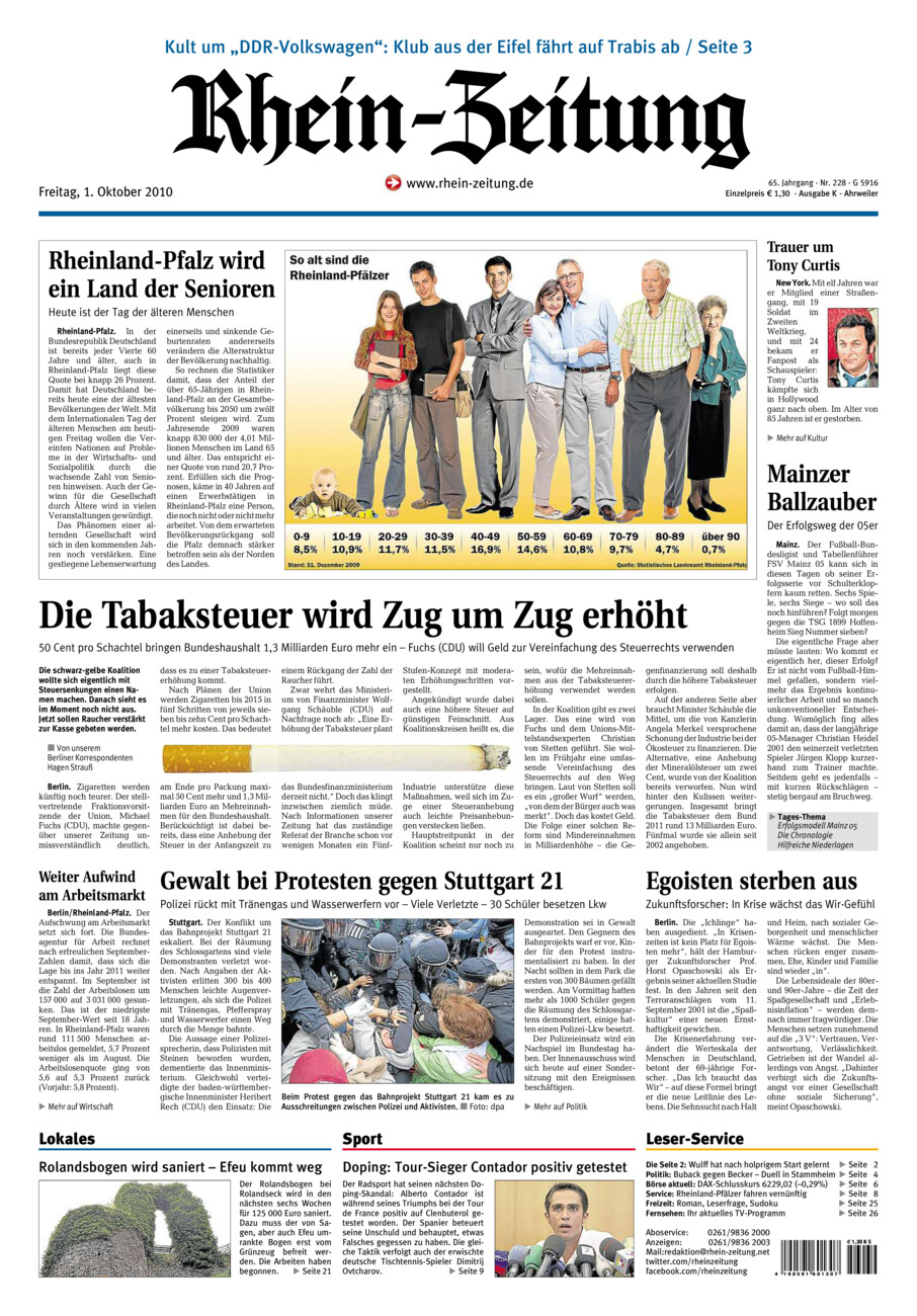 Rhein-Zeitung Kreis Ahrweiler vom Freitag, 01.10.2010