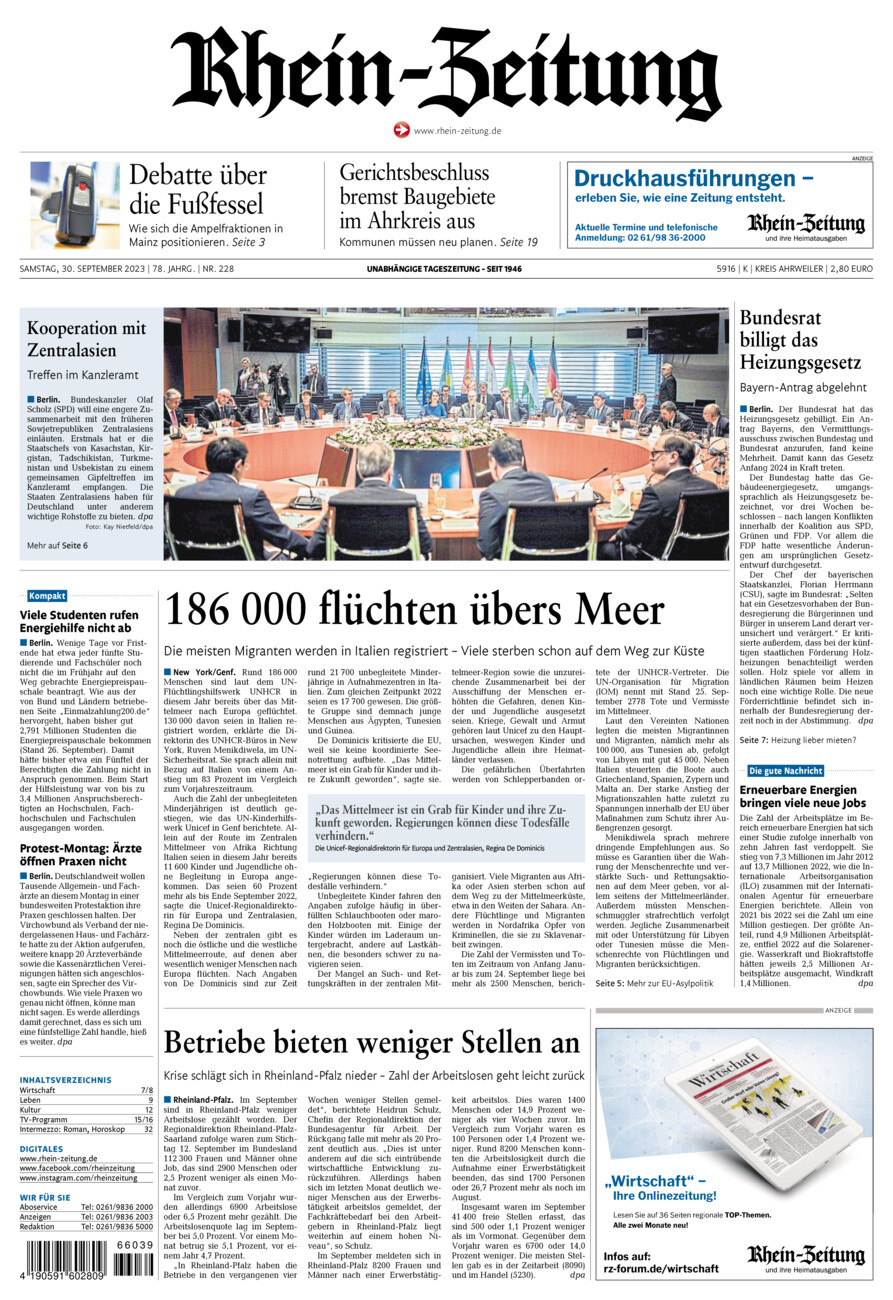 Rhein-Zeitung Kreis Ahrweiler vom Samstag, 30.09.2023