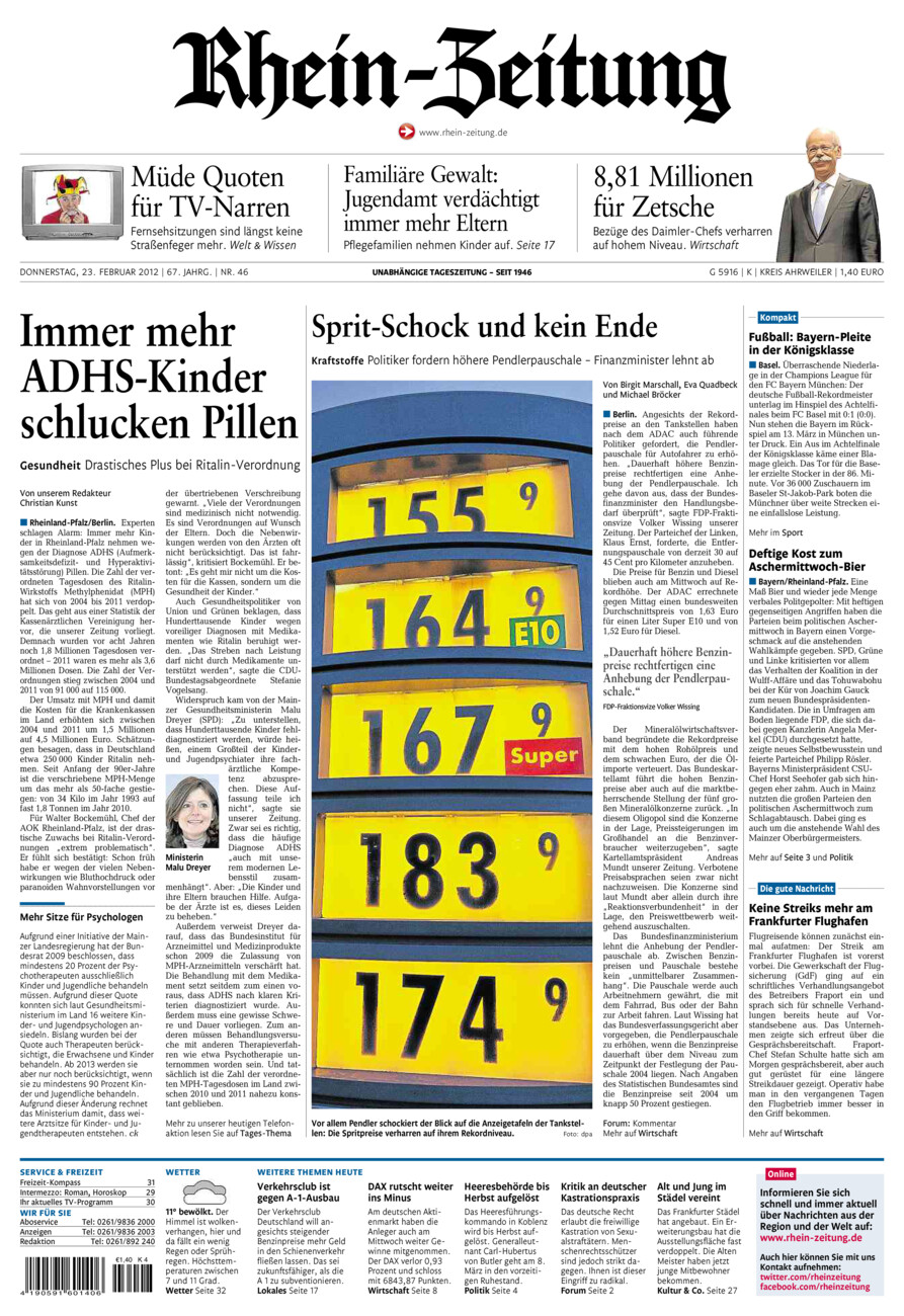 Rhein-Zeitung Kreis Ahrweiler vom Donnerstag, 23.02.2012