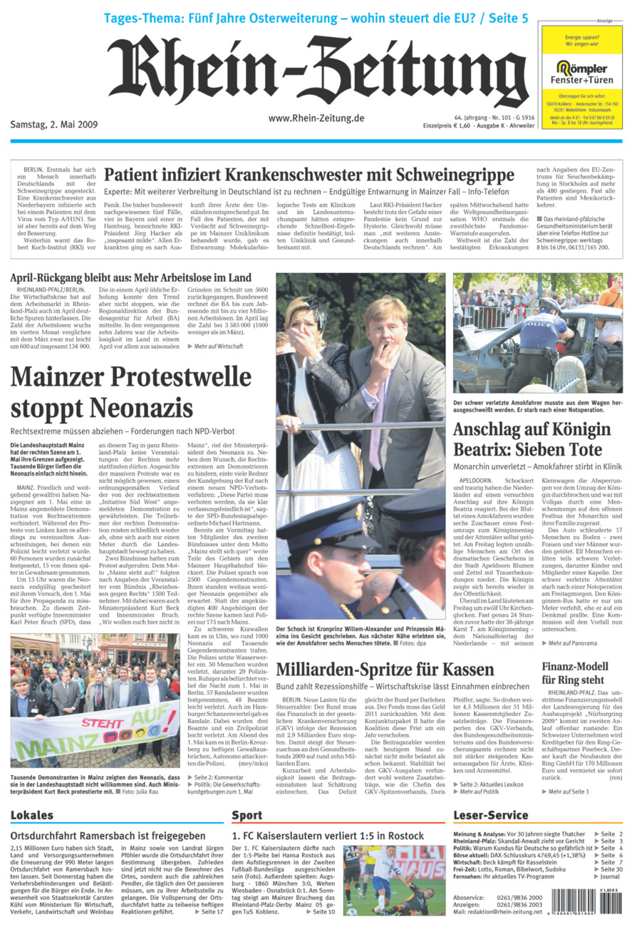 Rhein-Zeitung Kreis Ahrweiler vom Samstag, 02.05.2009