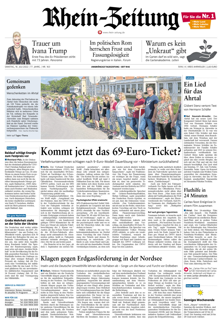 Rhein-Zeitung Kreis Ahrweiler vom Samstag, 16.07.2022