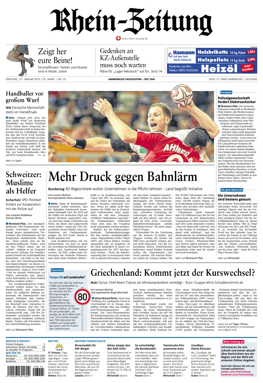Rhein-Zeitung Kreis Ahrweiler vom Dienstag, 27.01.2015