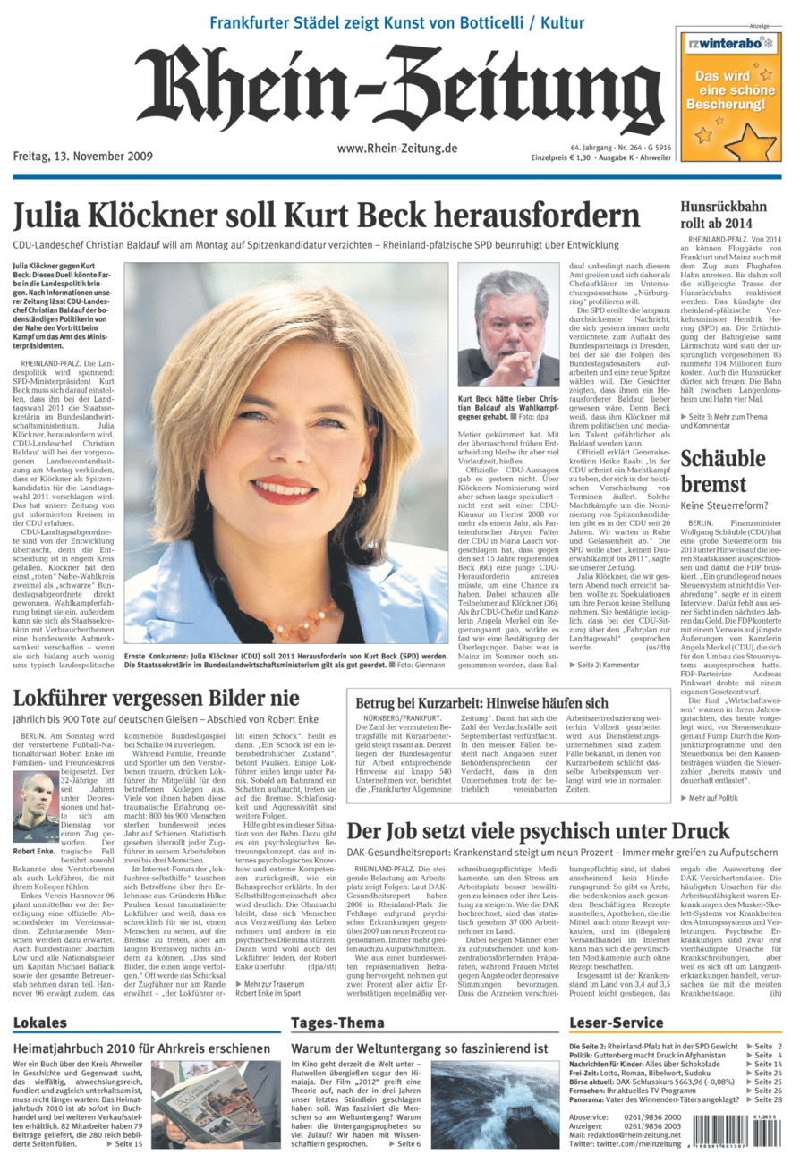 Rhein-Zeitung Kreis Ahrweiler vom Freitag, 13.11.2009