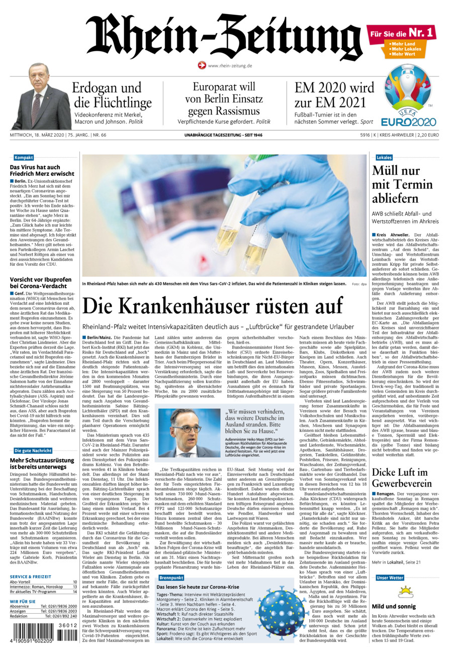 Rhein-Zeitung Kreis Ahrweiler vom Mittwoch, 18.03.2020