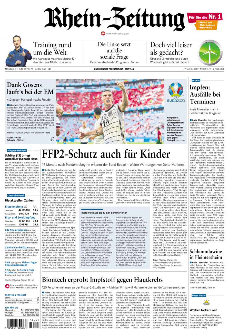 Rhein-Zeitung Kreis Ahrweiler vom Montag, 21.06.2021