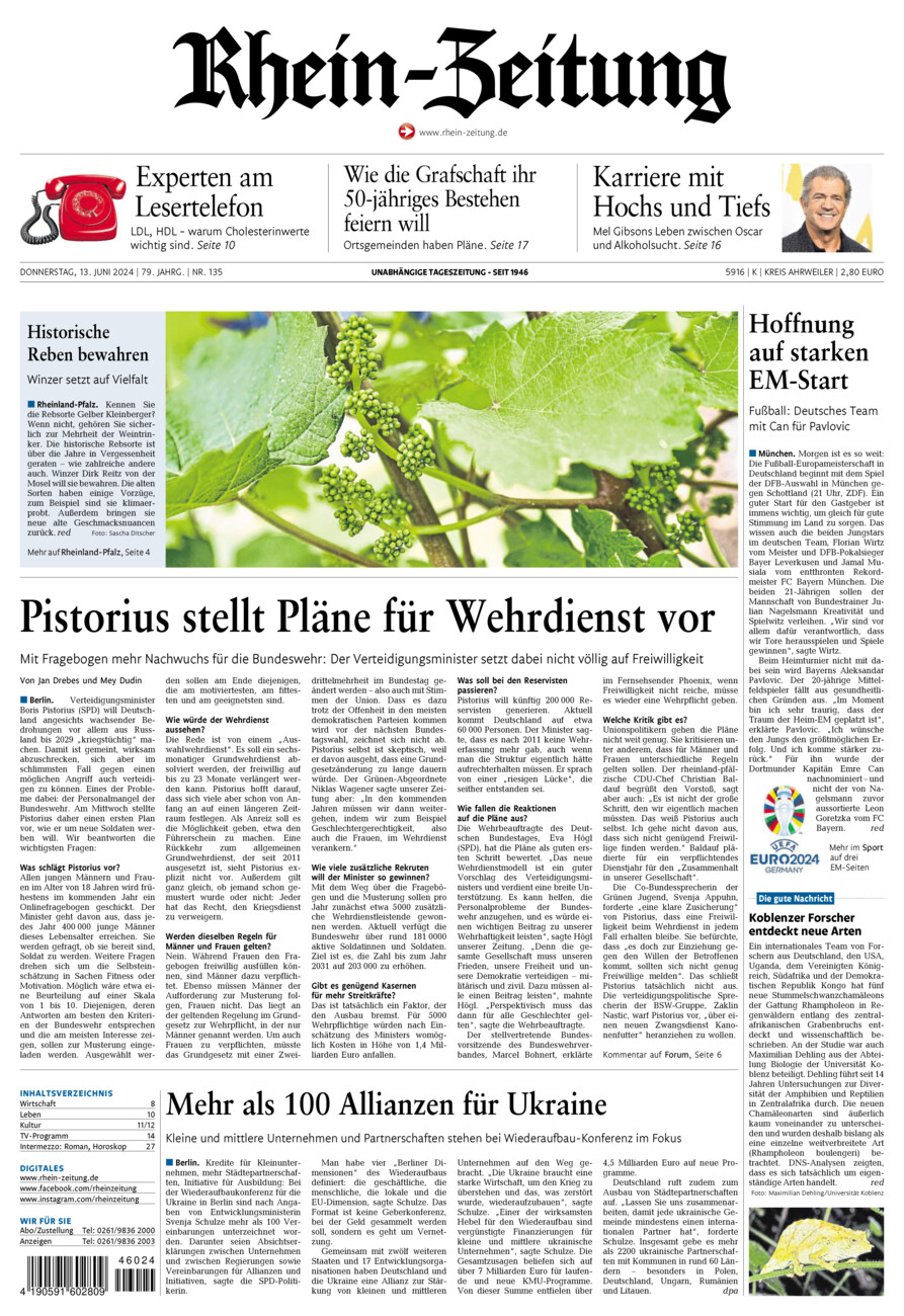 Rhein-Zeitung Kreis Ahrweiler vom Donnerstag, 13.06.2024