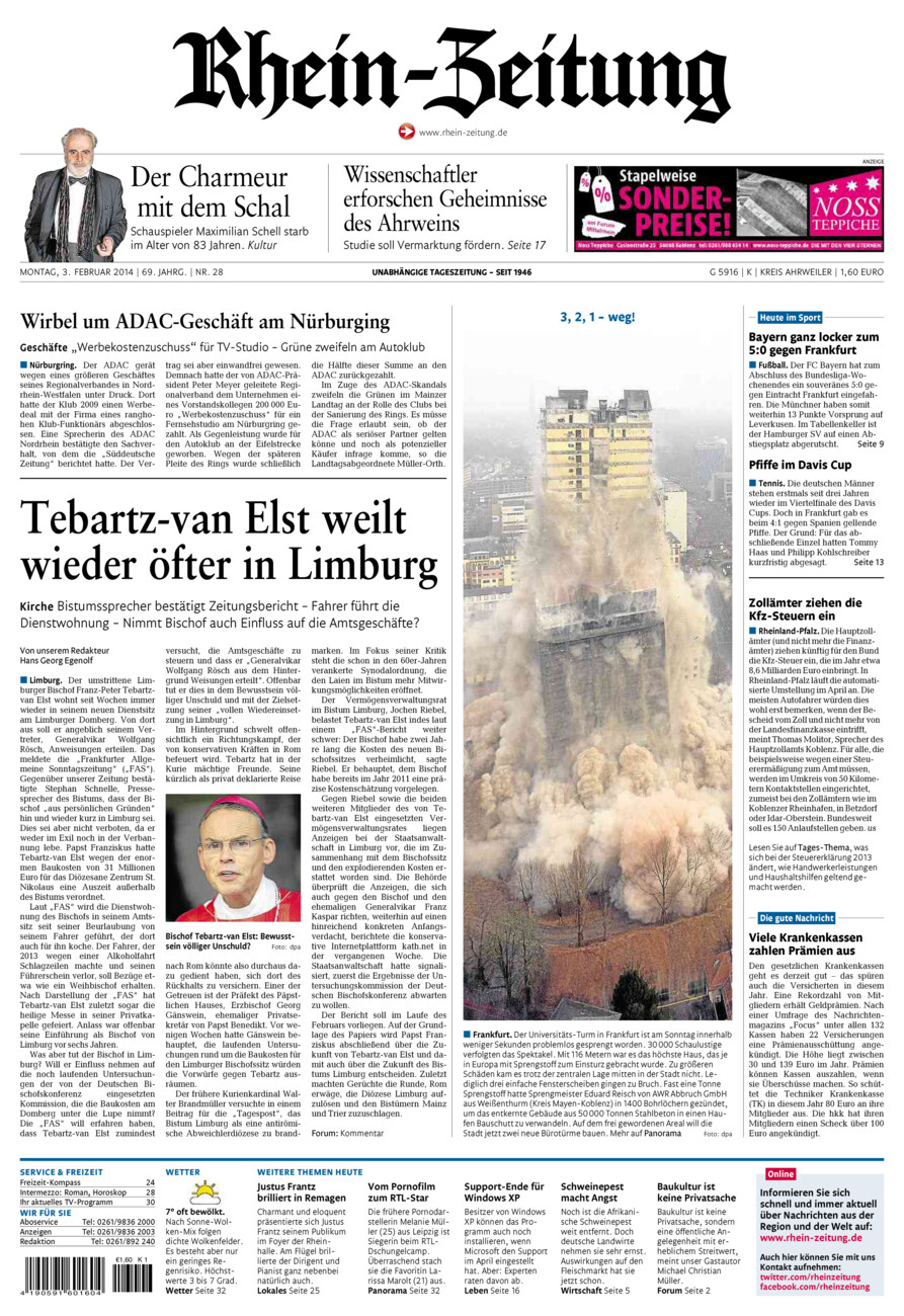 Rhein-Zeitung Kreis Ahrweiler vom Montag, 03.02.2014