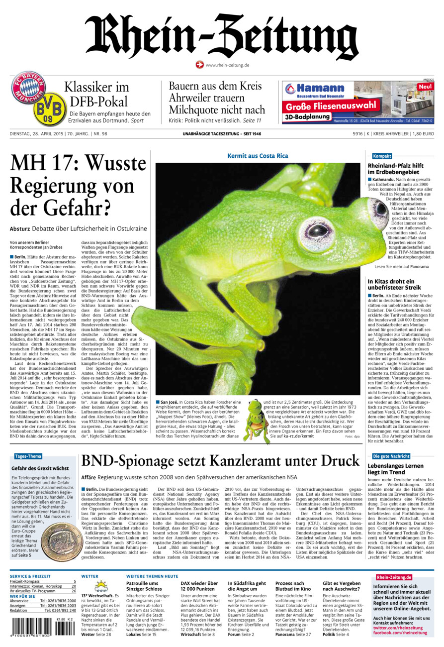 Rhein-Zeitung Kreis Ahrweiler vom Dienstag, 28.04.2015