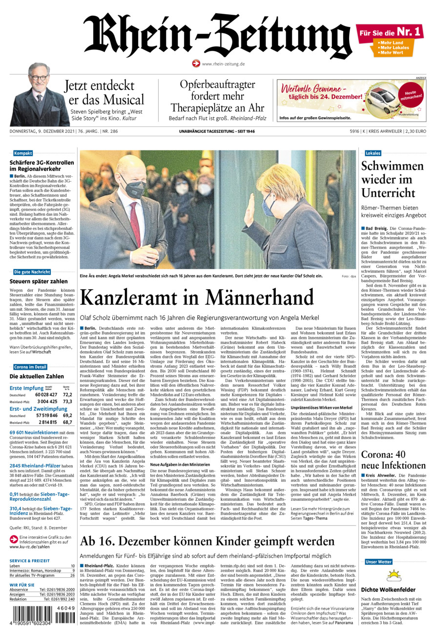 Rhein-Zeitung Kreis Ahrweiler vom Donnerstag, 09.12.2021