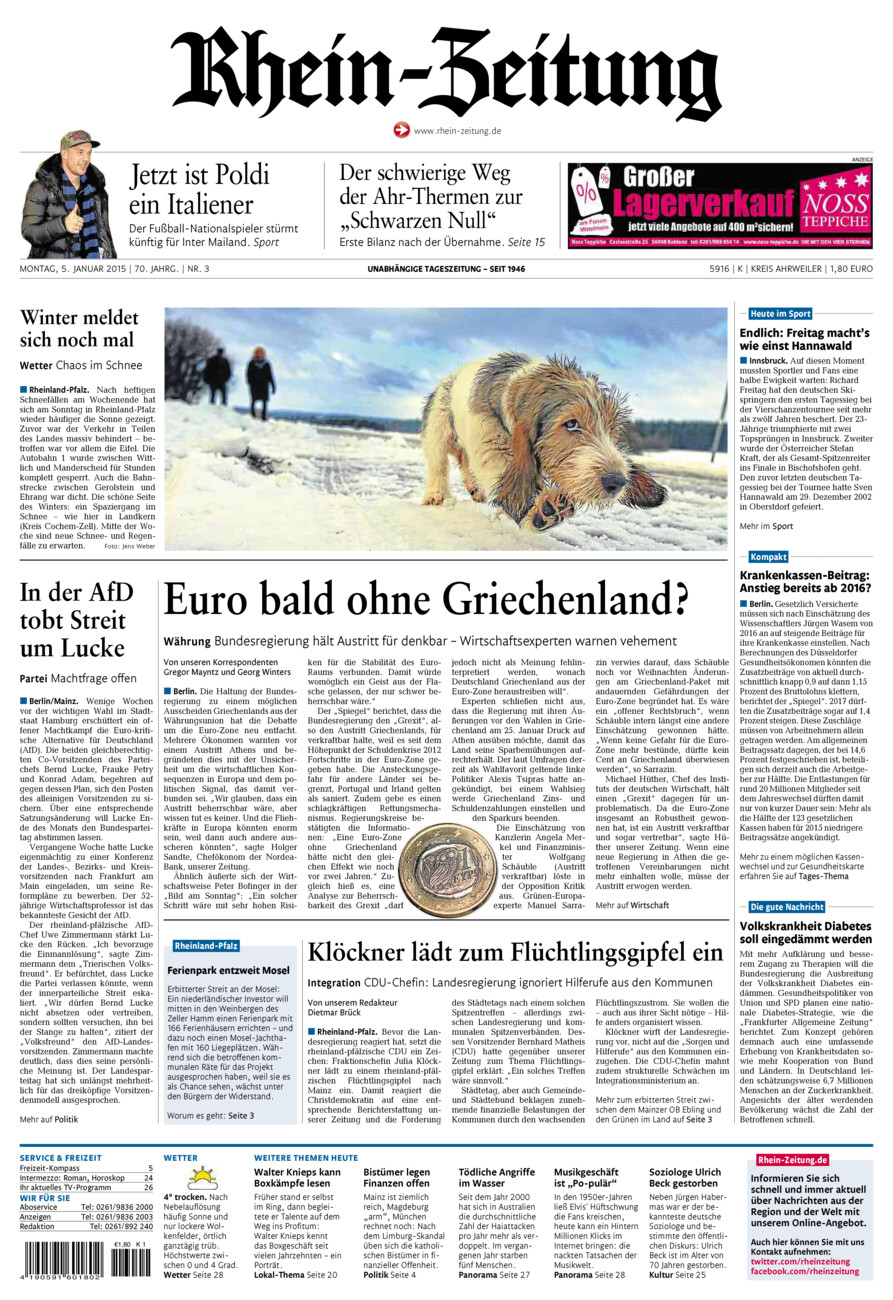 Rhein-Zeitung Kreis Ahrweiler vom Montag, 05.01.2015