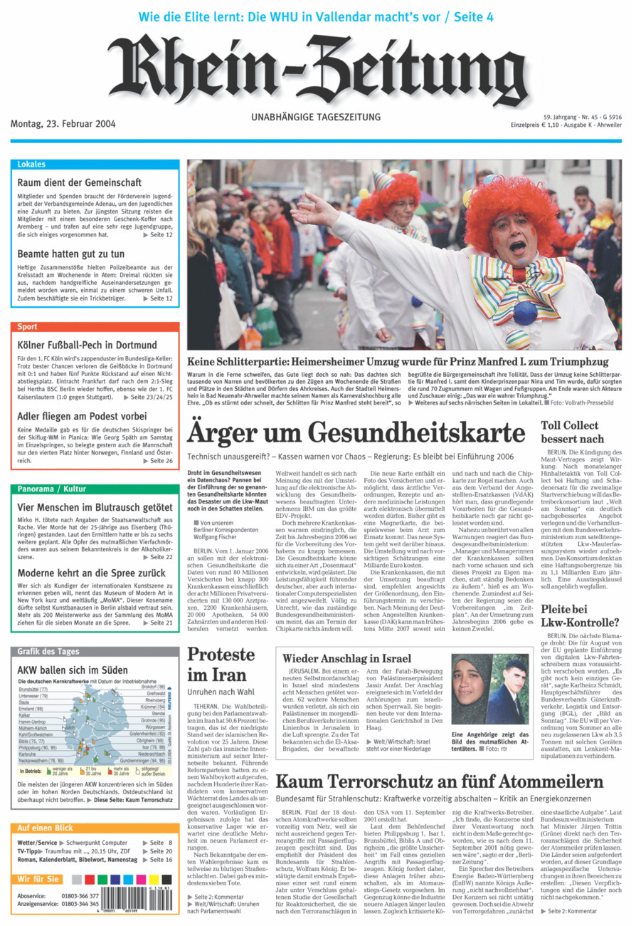 Rhein-Zeitung Kreis Ahrweiler vom Montag, 23.02.2004