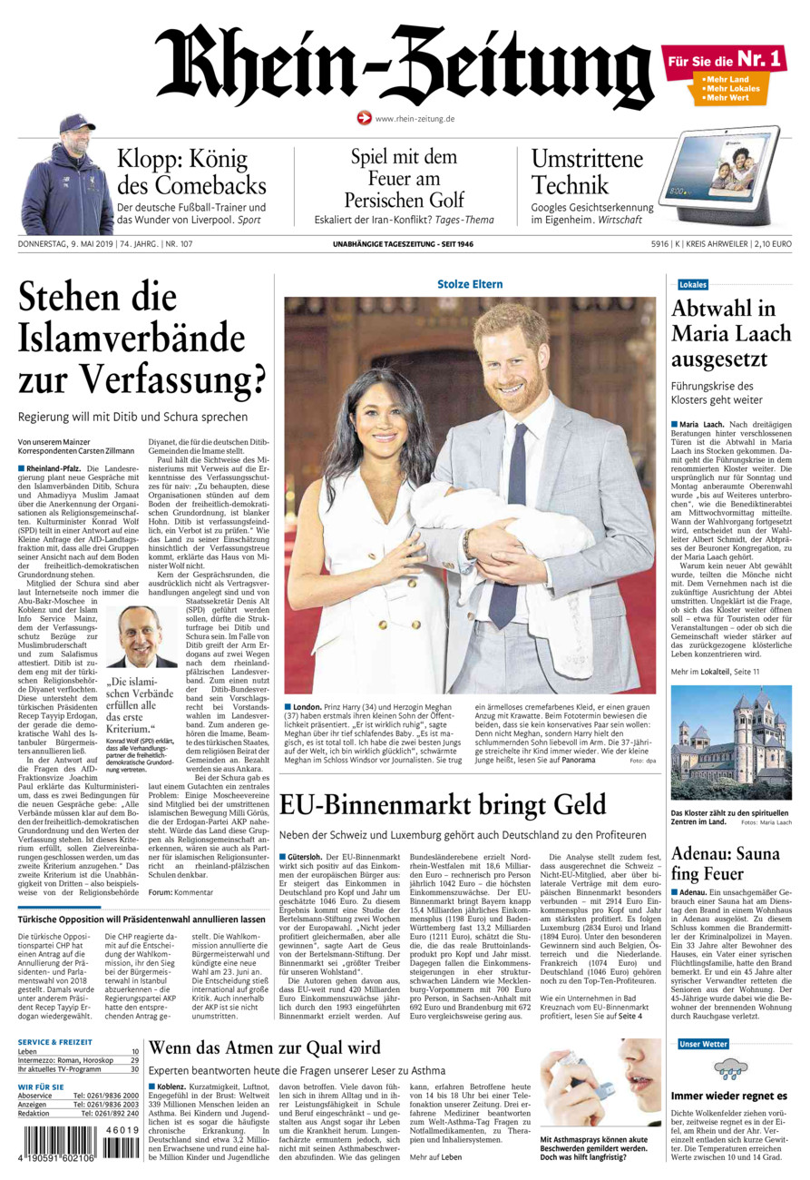 Rhein-Zeitung Kreis Ahrweiler vom Donnerstag, 09.05.2019
