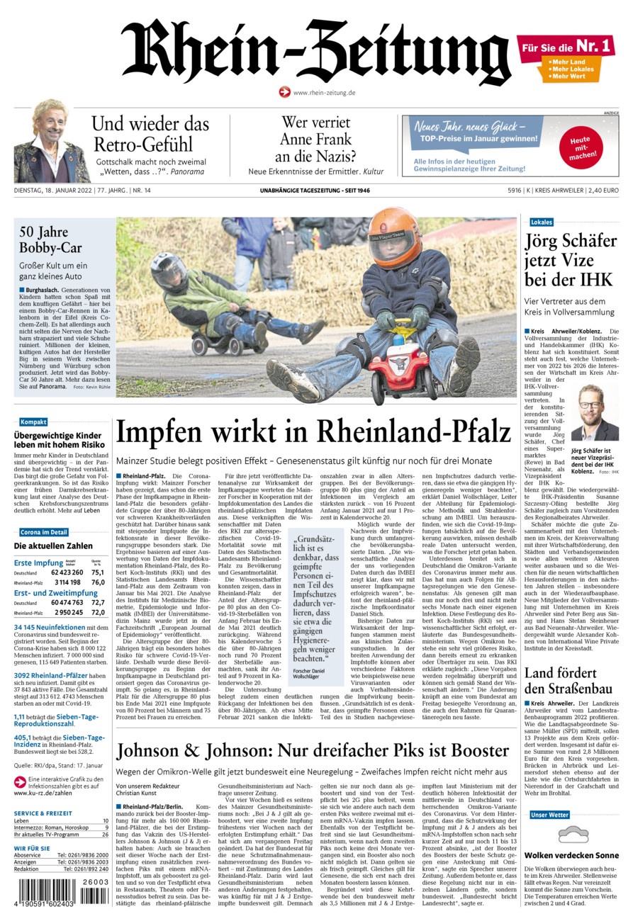 Rhein-Zeitung Kreis Ahrweiler vom Dienstag, 18.01.2022
