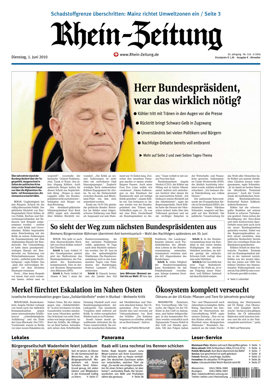 Rhein-Zeitung Kreis Ahrweiler vom Dienstag, 01.06.2010
