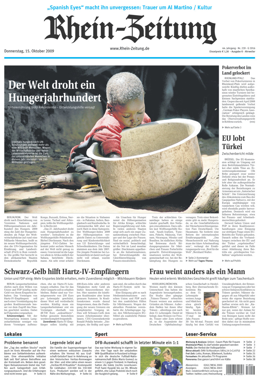 Rhein-Zeitung Kreis Ahrweiler vom Donnerstag, 15.10.2009