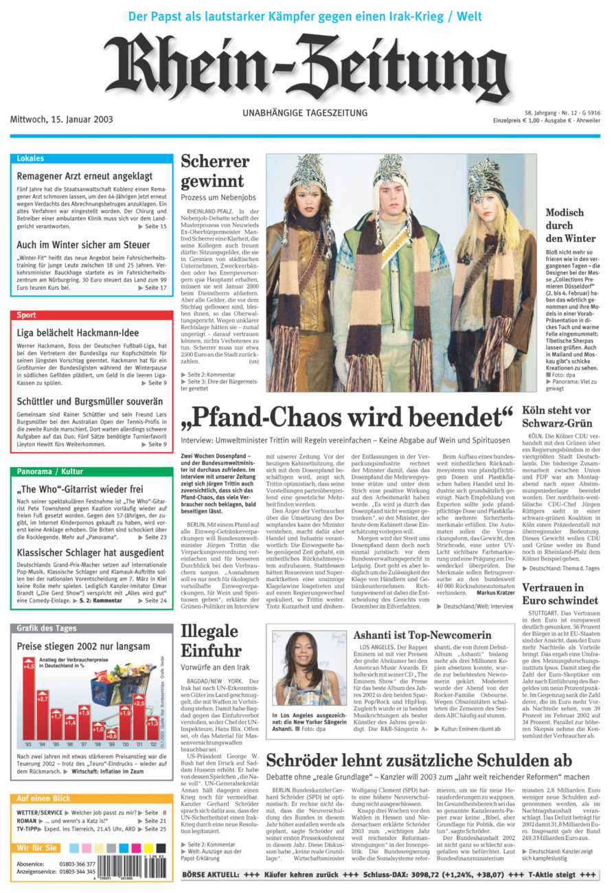 Rhein-Zeitung Kreis Ahrweiler vom Mittwoch, 15.01.2003