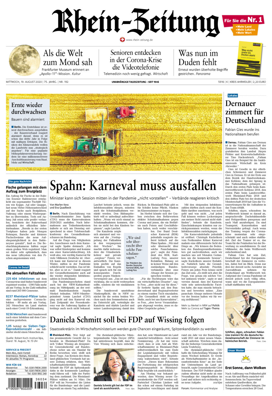 Rhein-Zeitung Kreis Ahrweiler vom Mittwoch, 19.08.2020