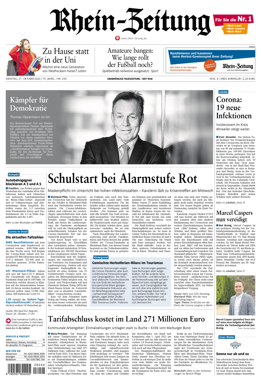 Rhein-Zeitung Kreis Ahrweiler vom Dienstag, 27.10.2020