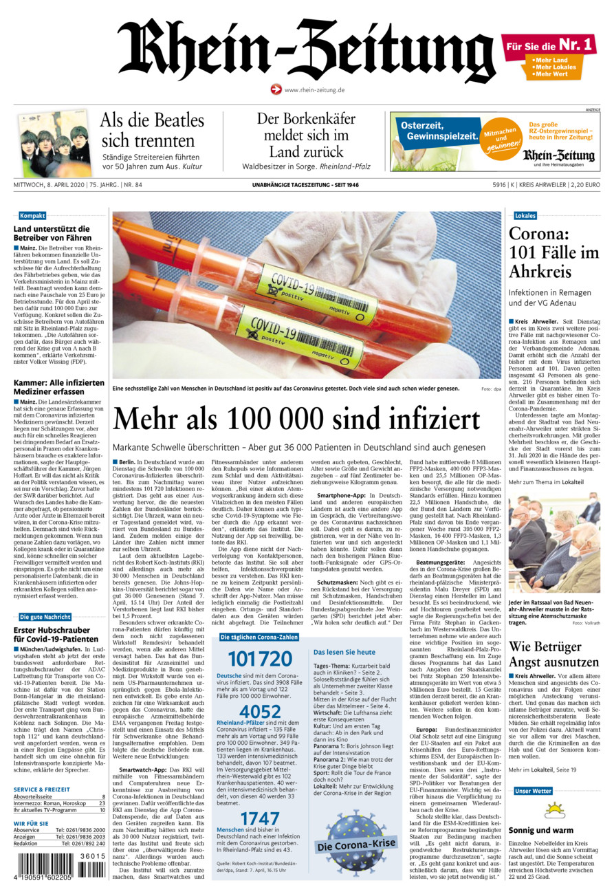 Rhein-Zeitung Kreis Ahrweiler vom Mittwoch, 08.04.2020