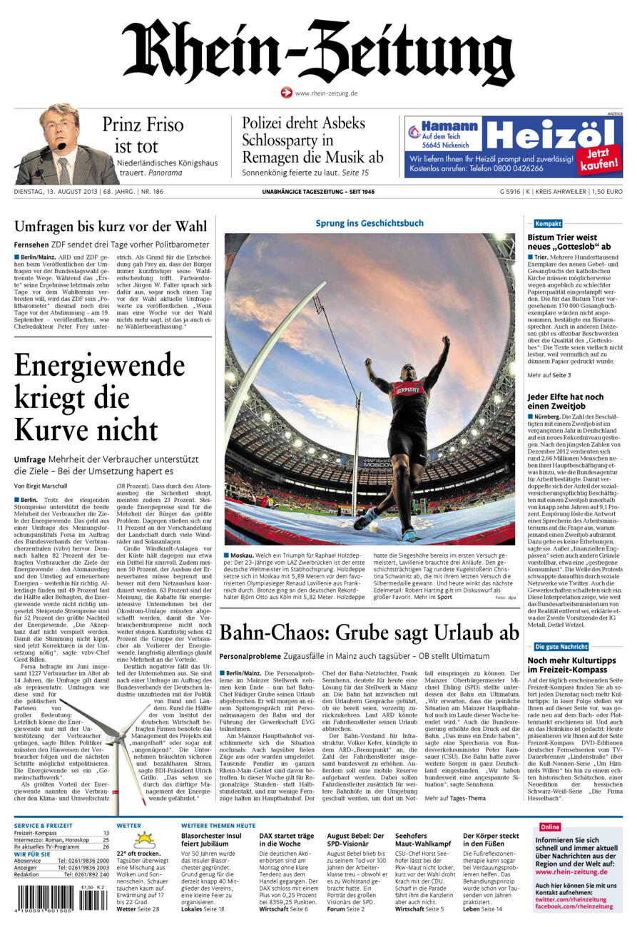 Rhein-Zeitung Kreis Ahrweiler vom Dienstag, 13.08.2013