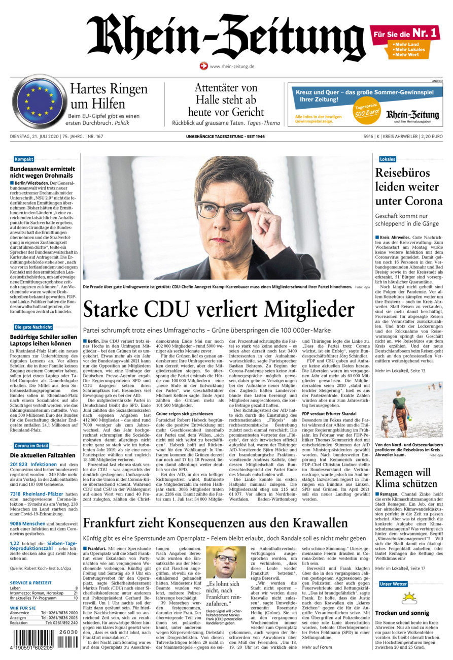 Rhein-Zeitung Kreis Ahrweiler vom Dienstag, 21.07.2020