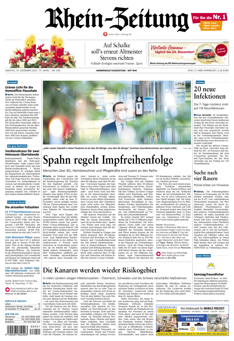 Rhein-Zeitung Kreis Ahrweiler vom Samstag, 19.12.2020