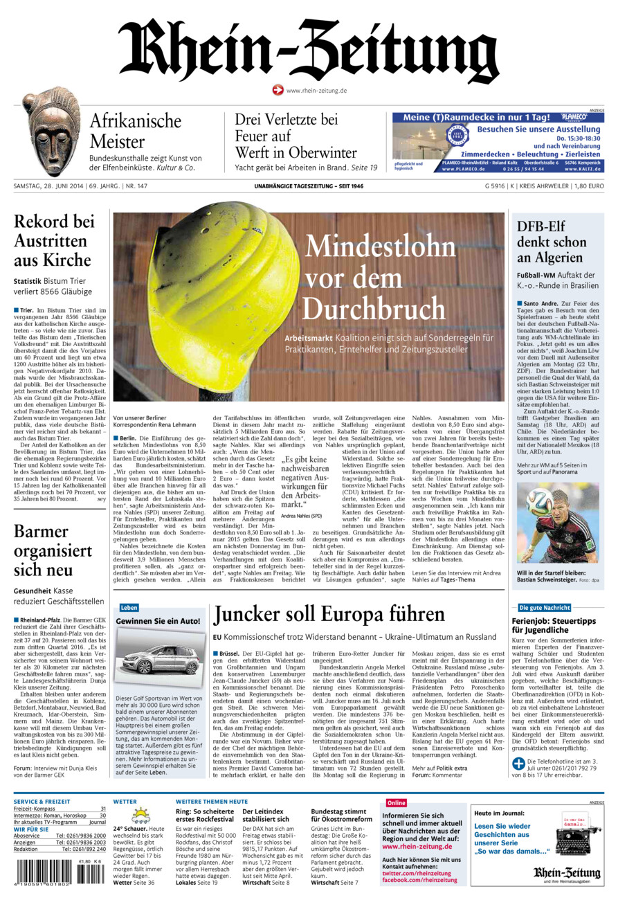 Rhein-Zeitung Kreis Ahrweiler vom Samstag, 28.06.2014