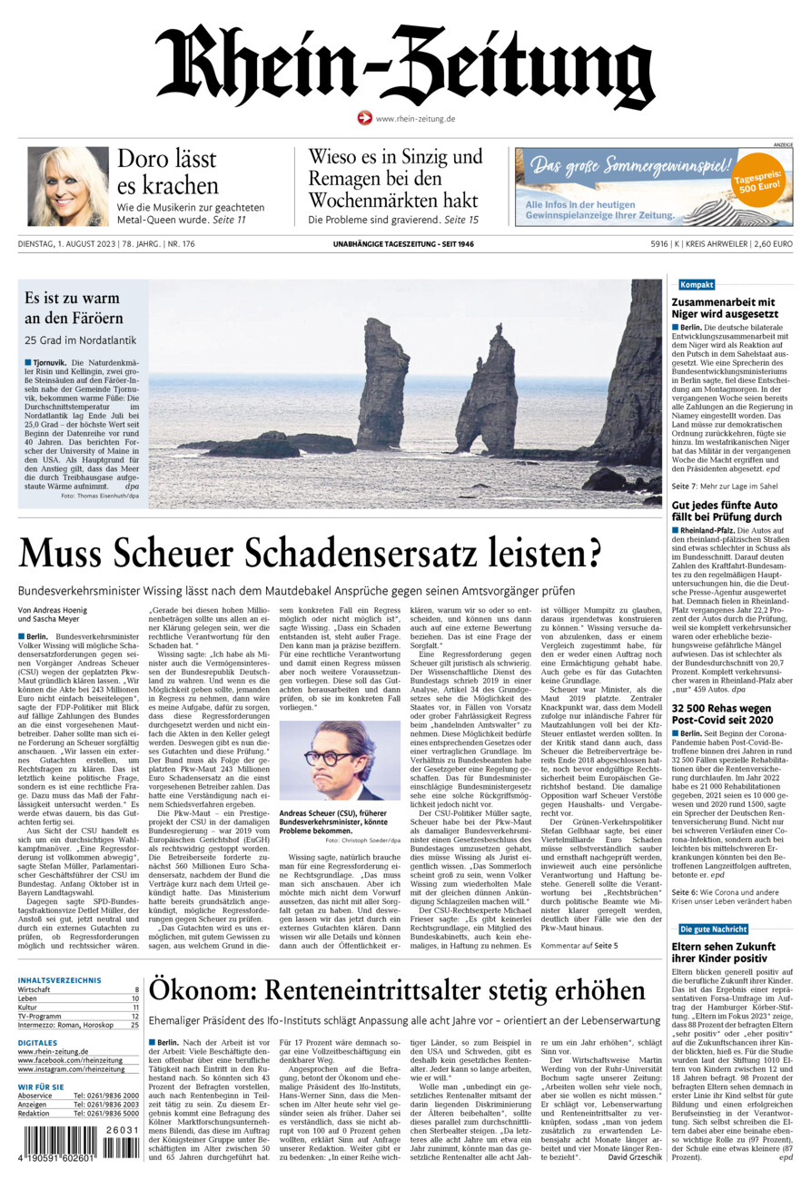 Rhein-Zeitung Kreis Ahrweiler vom Dienstag, 01.08.2023