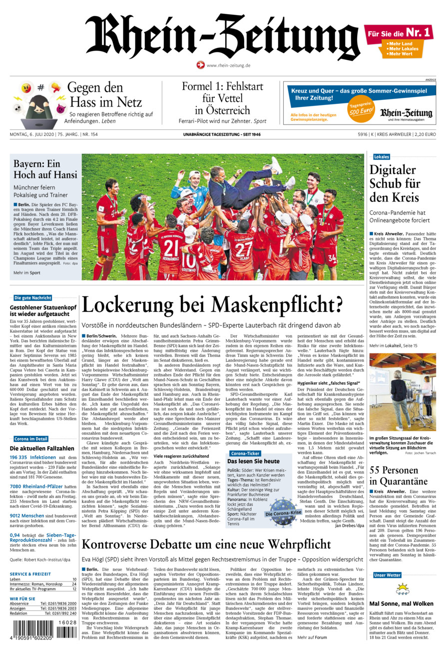 Rhein-Zeitung Kreis Ahrweiler vom Montag, 06.07.2020