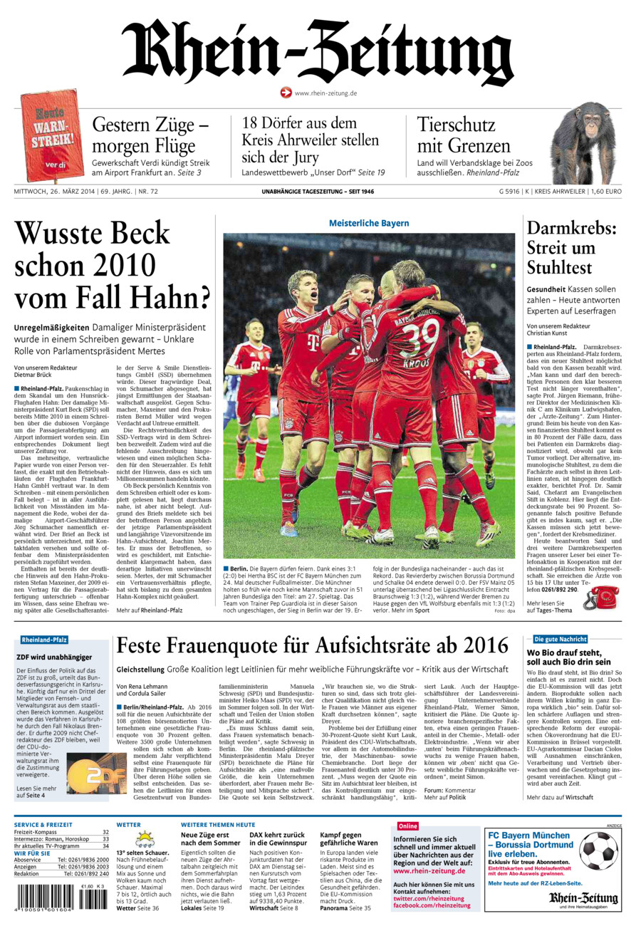 Rhein-Zeitung Kreis Ahrweiler vom Mittwoch, 26.03.2014