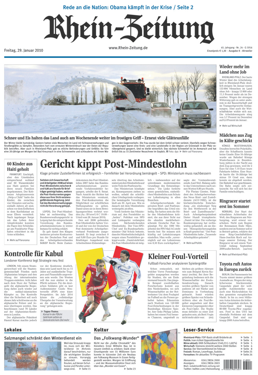 Rhein-Zeitung Kreis Ahrweiler vom Freitag, 29.01.2010