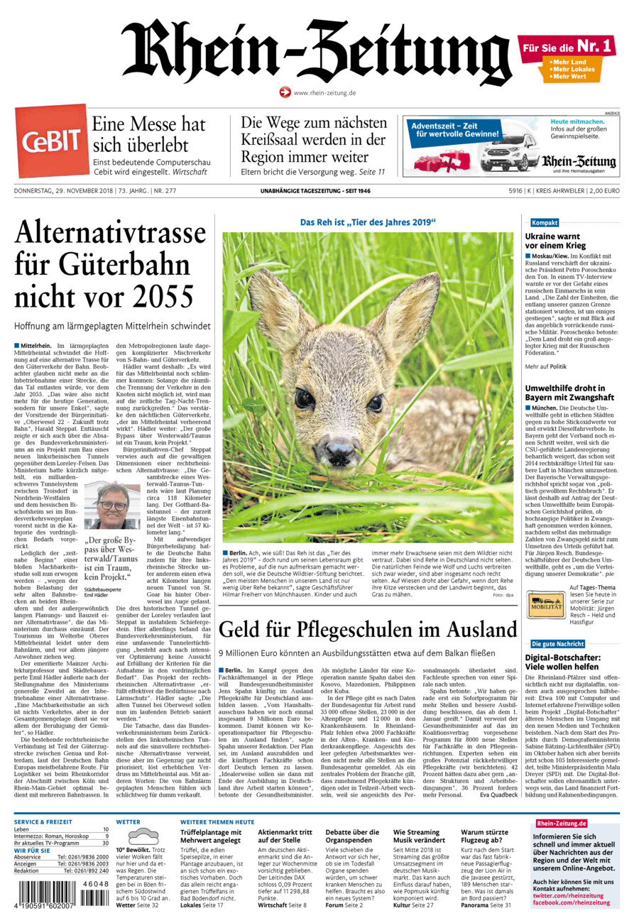 Rhein-Zeitung Kreis Ahrweiler vom Donnerstag, 29.11.2018