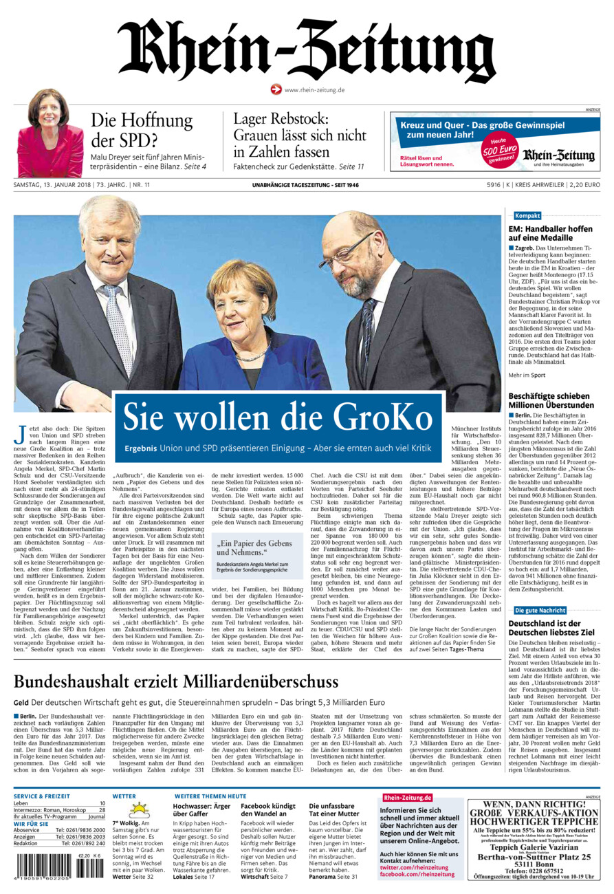 Rhein-Zeitung Kreis Ahrweiler vom Samstag, 13.01.2018