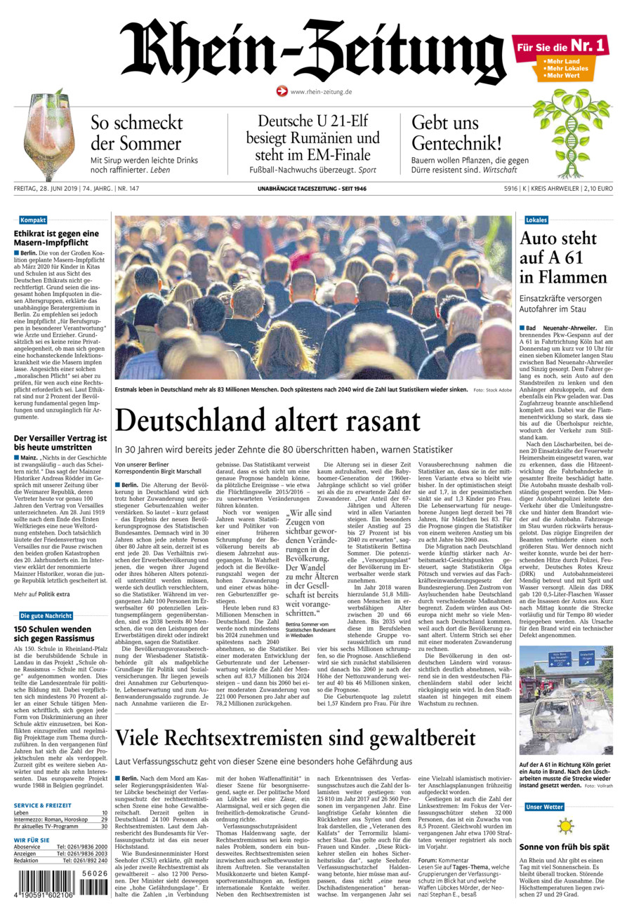 Rhein-Zeitung Kreis Ahrweiler vom Freitag, 28.06.2019