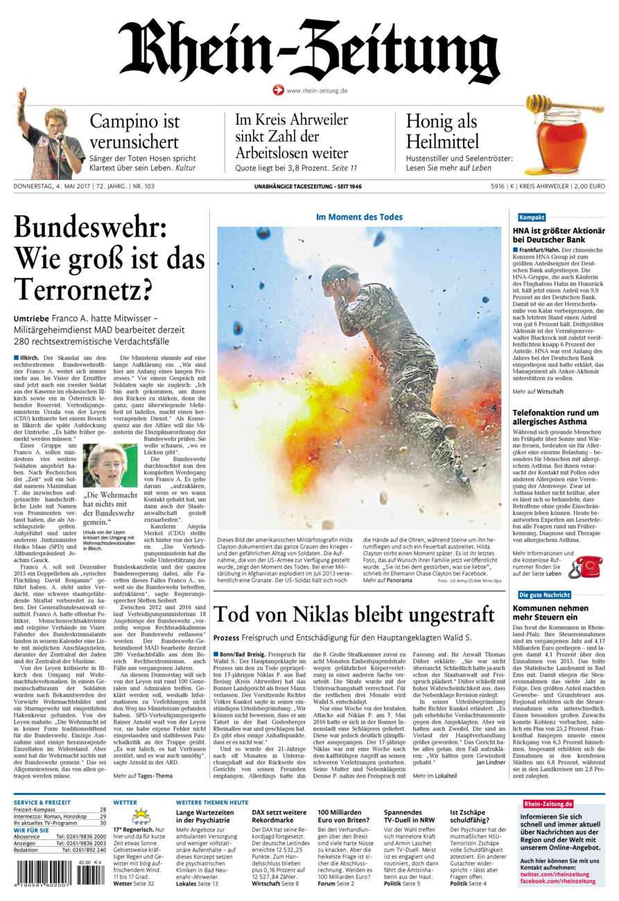 Rhein-Zeitung Kreis Ahrweiler vom Donnerstag, 04.05.2017