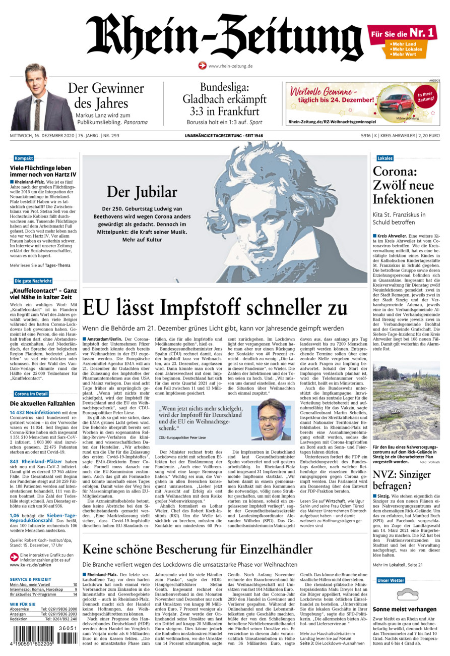 Rhein-Zeitung Kreis Ahrweiler vom Mittwoch, 16.12.2020