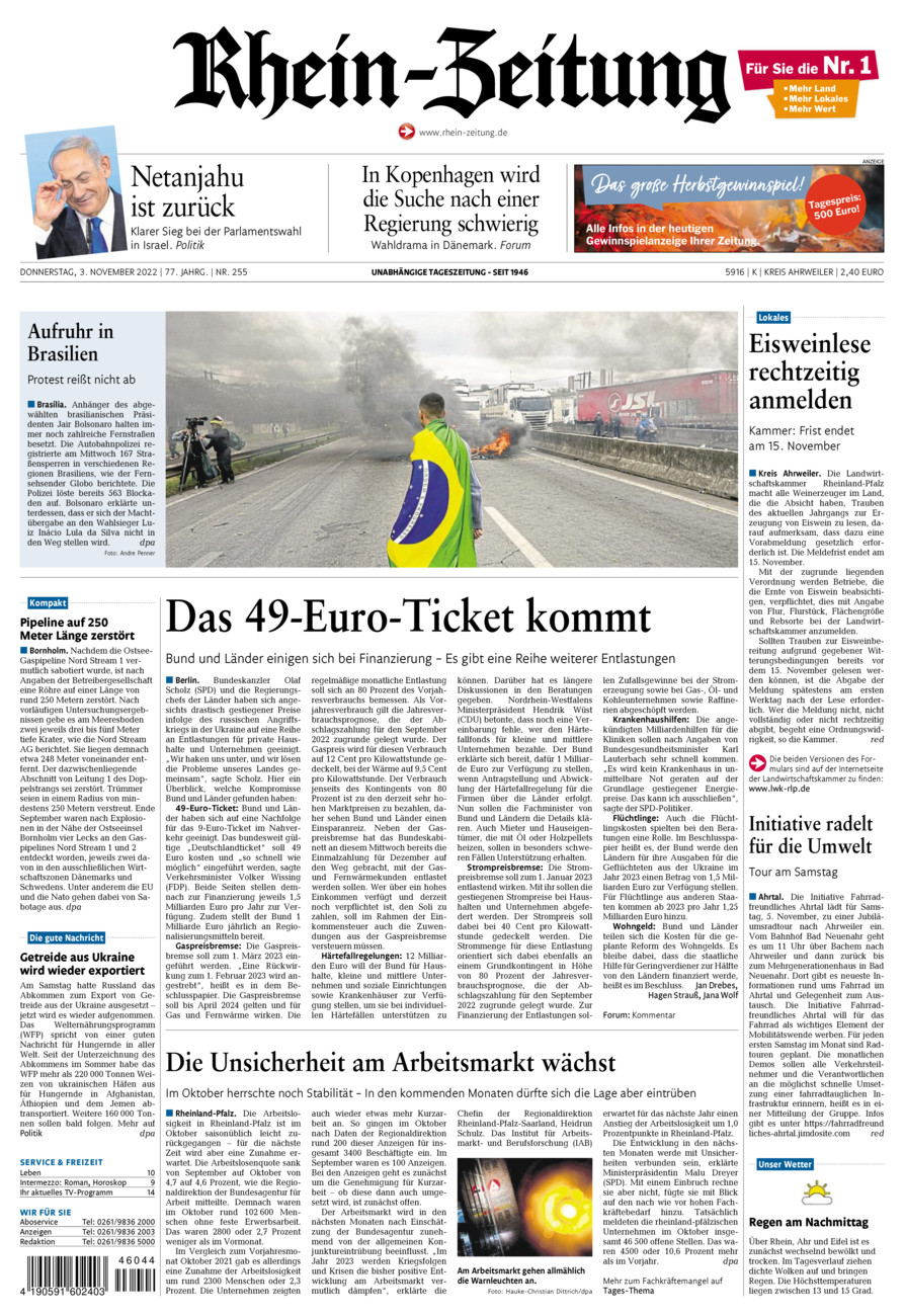 Rhein-Zeitung Kreis Ahrweiler vom Donnerstag, 03.11.2022