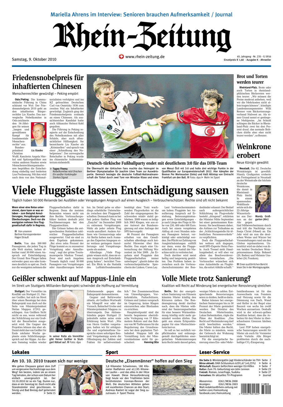 Rhein-Zeitung Kreis Ahrweiler vom Samstag, 09.10.2010