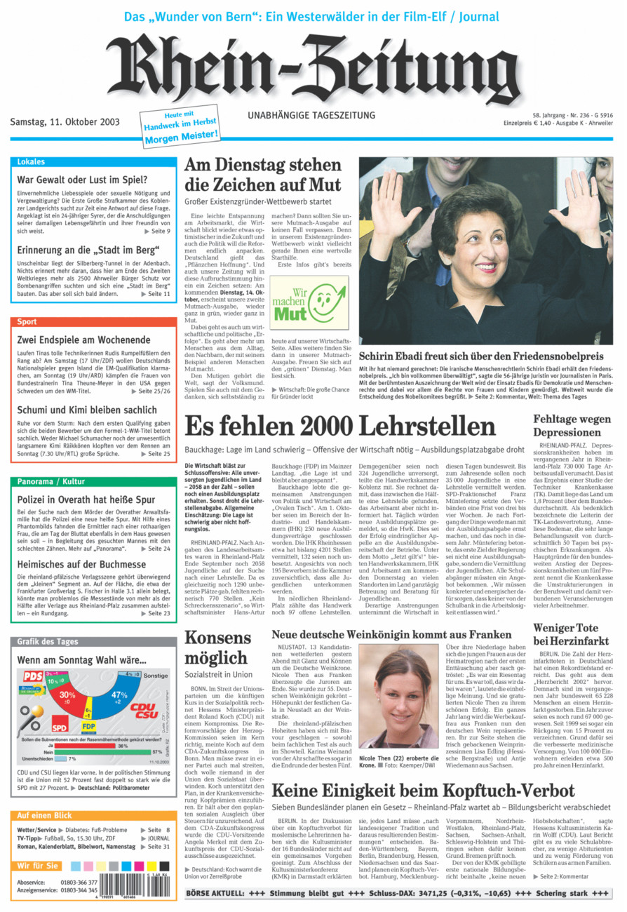 Rhein-Zeitung Kreis Ahrweiler vom Samstag, 11.10.2003