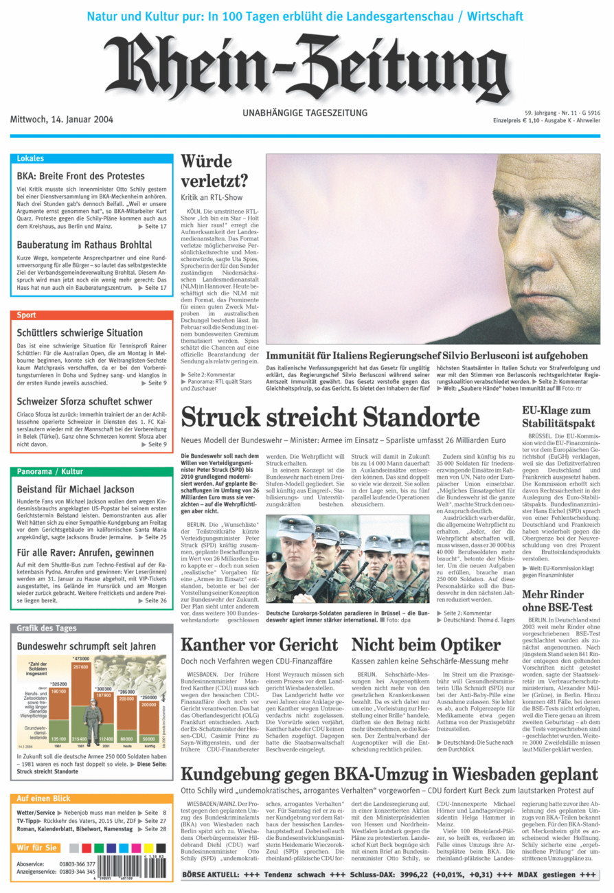Rhein-Zeitung Kreis Ahrweiler vom Mittwoch, 14.01.2004