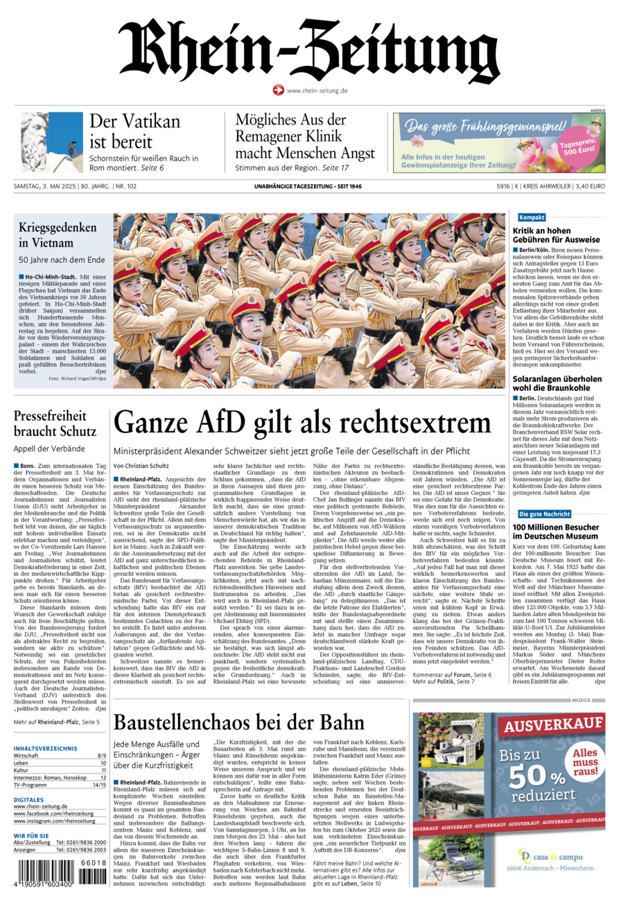 Rhein-Zeitung Kreis Ahrweiler vom Samstag, 03.05.2025