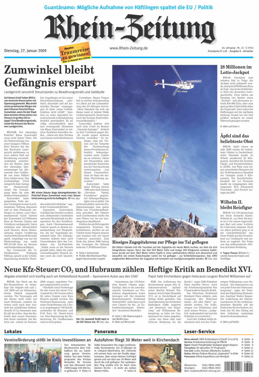 Rhein-Zeitung Kreis Ahrweiler vom Dienstag, 27.01.2009