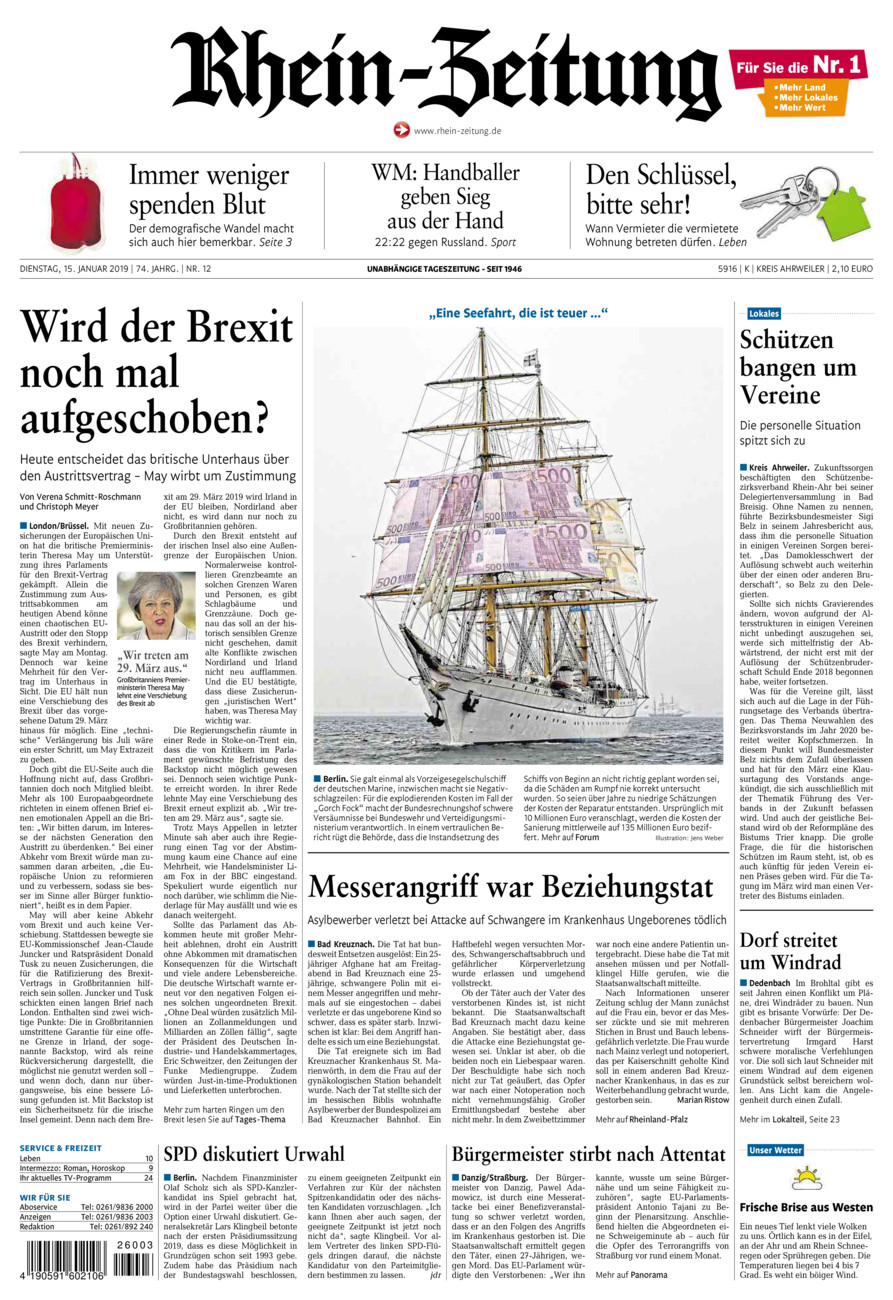 Rhein-Zeitung Kreis Ahrweiler vom Dienstag, 15.01.2019