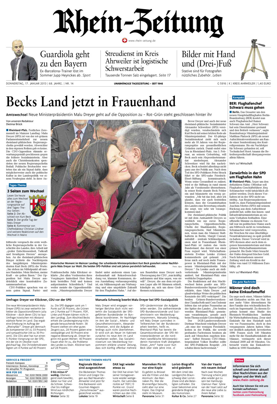 Rhein-Zeitung Kreis Ahrweiler vom Donnerstag, 17.01.2013
