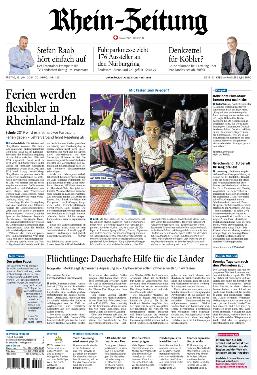 Rhein-Zeitung Kreis Ahrweiler vom Freitag, 19.06.2015