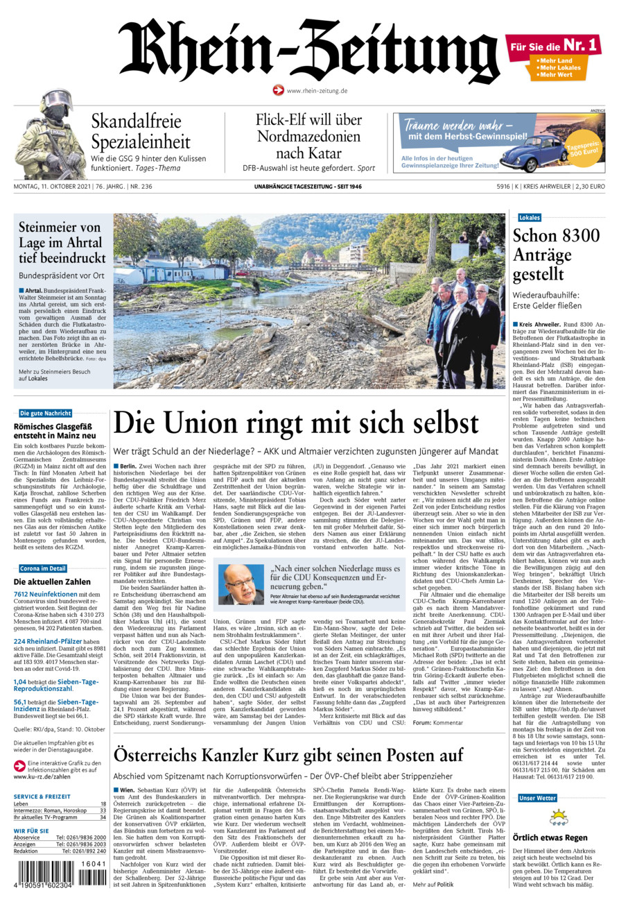 Rhein-Zeitung Kreis Ahrweiler vom Montag, 11.10.2021