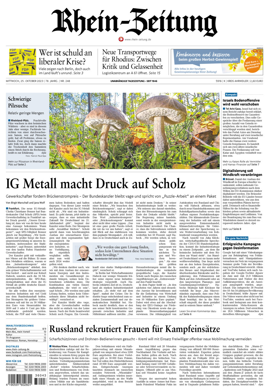 Rhein-Zeitung Kreis Ahrweiler vom Mittwoch, 25.10.2023