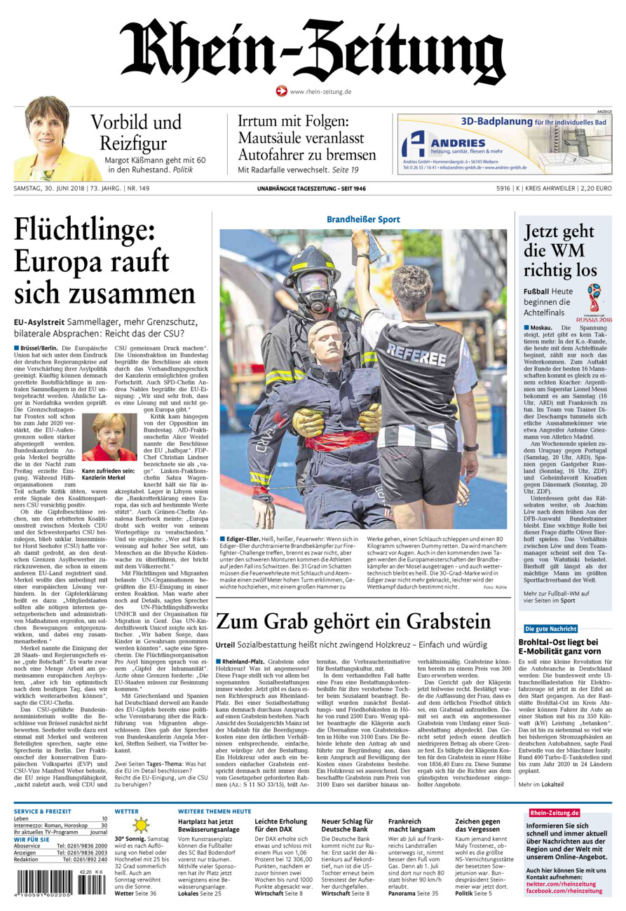 Rhein-Zeitung Kreis Ahrweiler vom Samstag, 30.06.2018